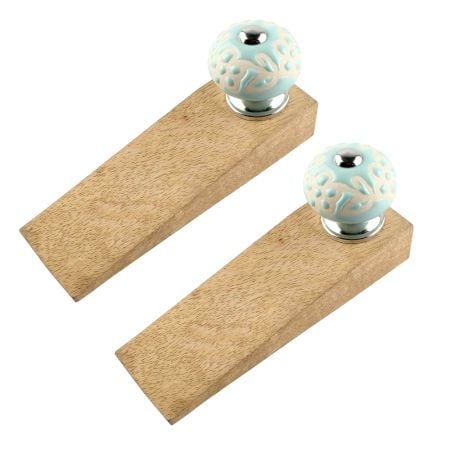 2 Pieces Sage Green Etched Ceramic Door Stopper